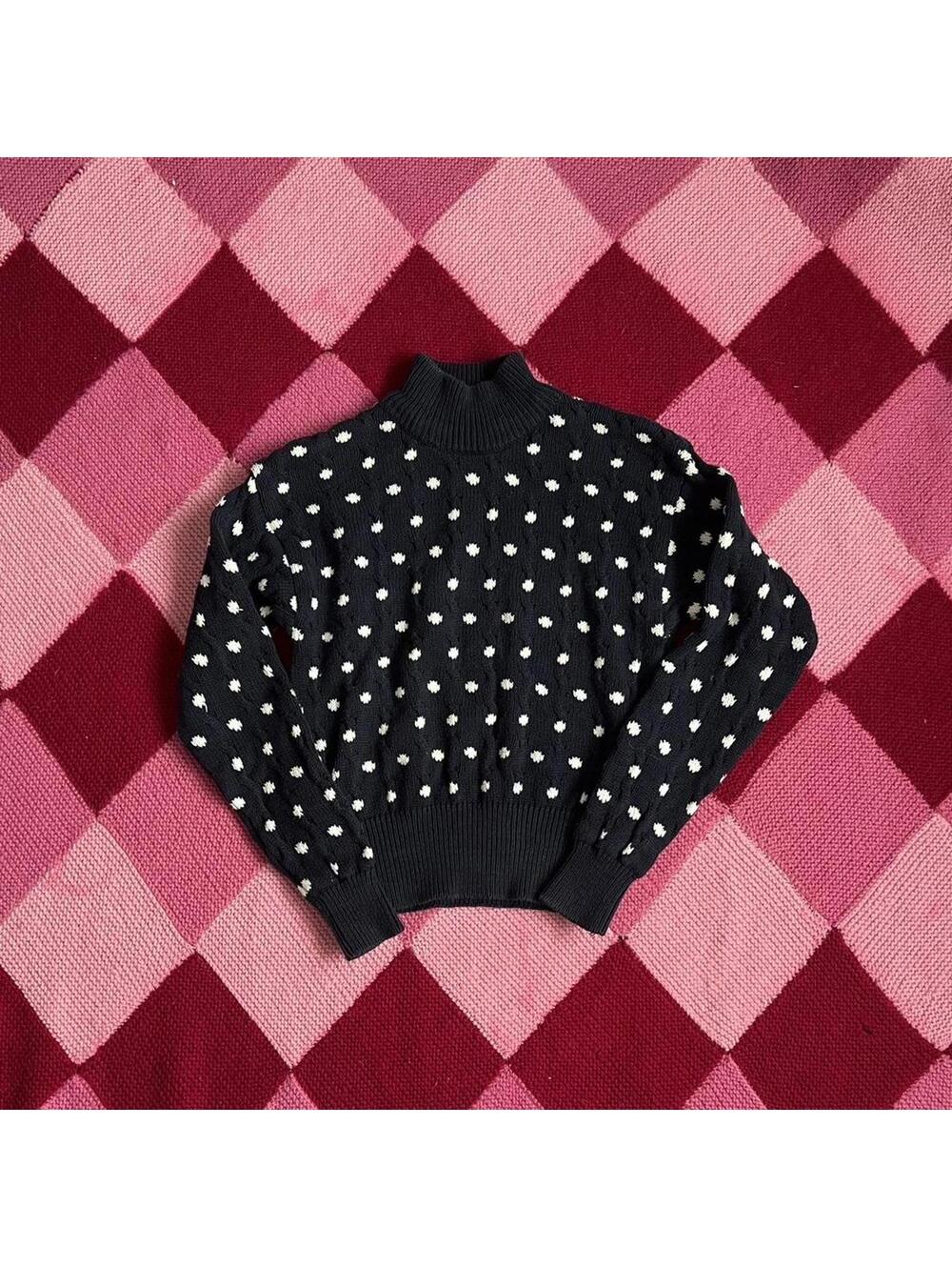 vintage navy polka dot knit sweater